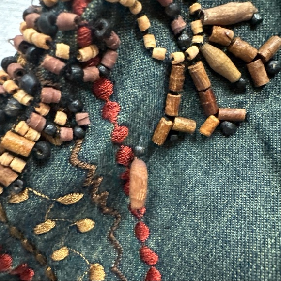 Vintage Chicos Design Blue Denim Jean Jacket Beading Embroidery Sz 1 - Picture 4 of 9